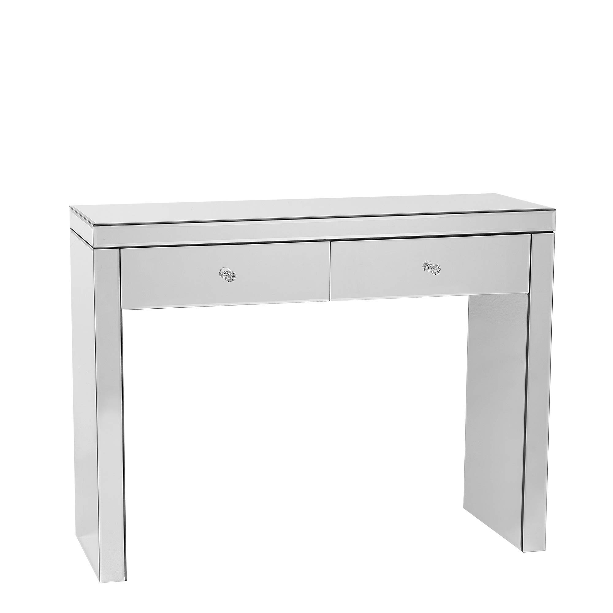 Beliani Modern Mirrored Console Table Silver Console Table 2 Drawer Storage Glass 100 x 35 cm Marle
