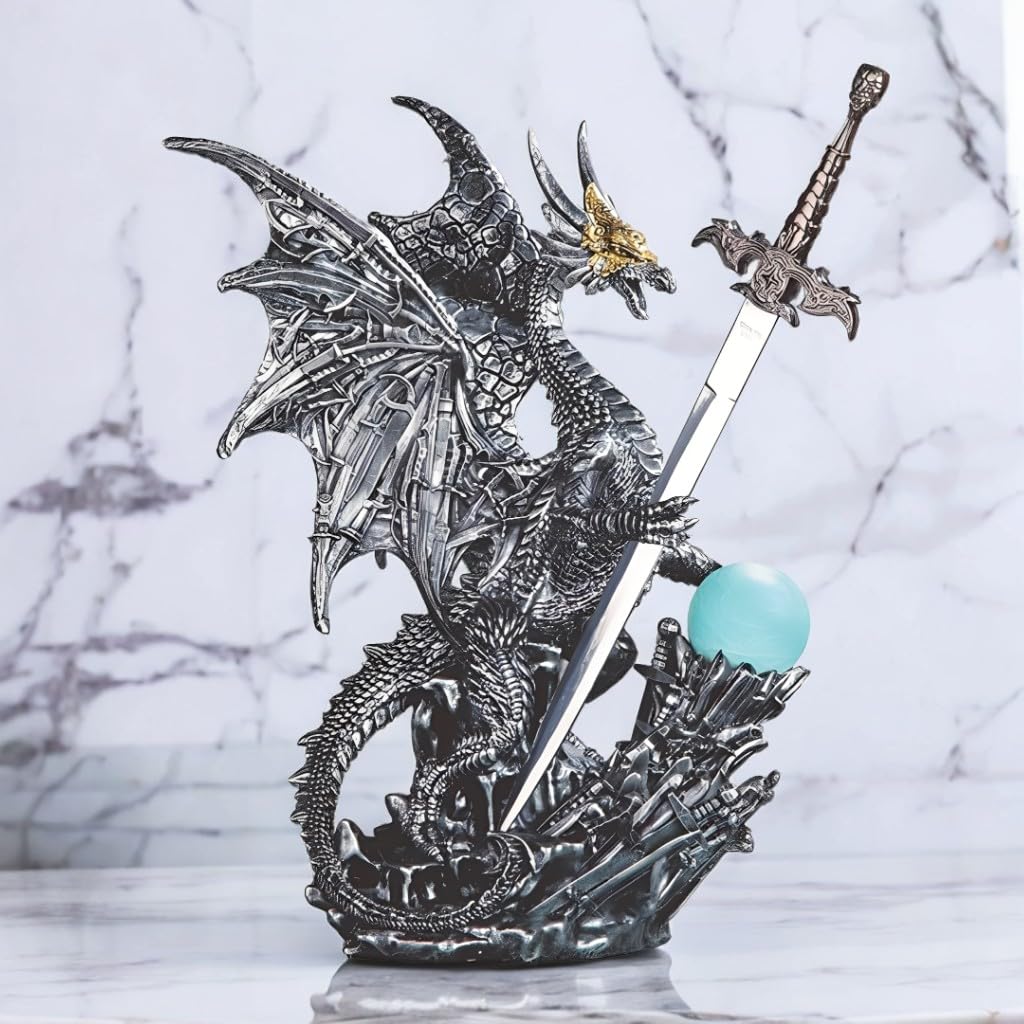 Figurine de Dragon ICE ARMOR H avec épée LED de 36 cm multicolore pour décoration de chambre