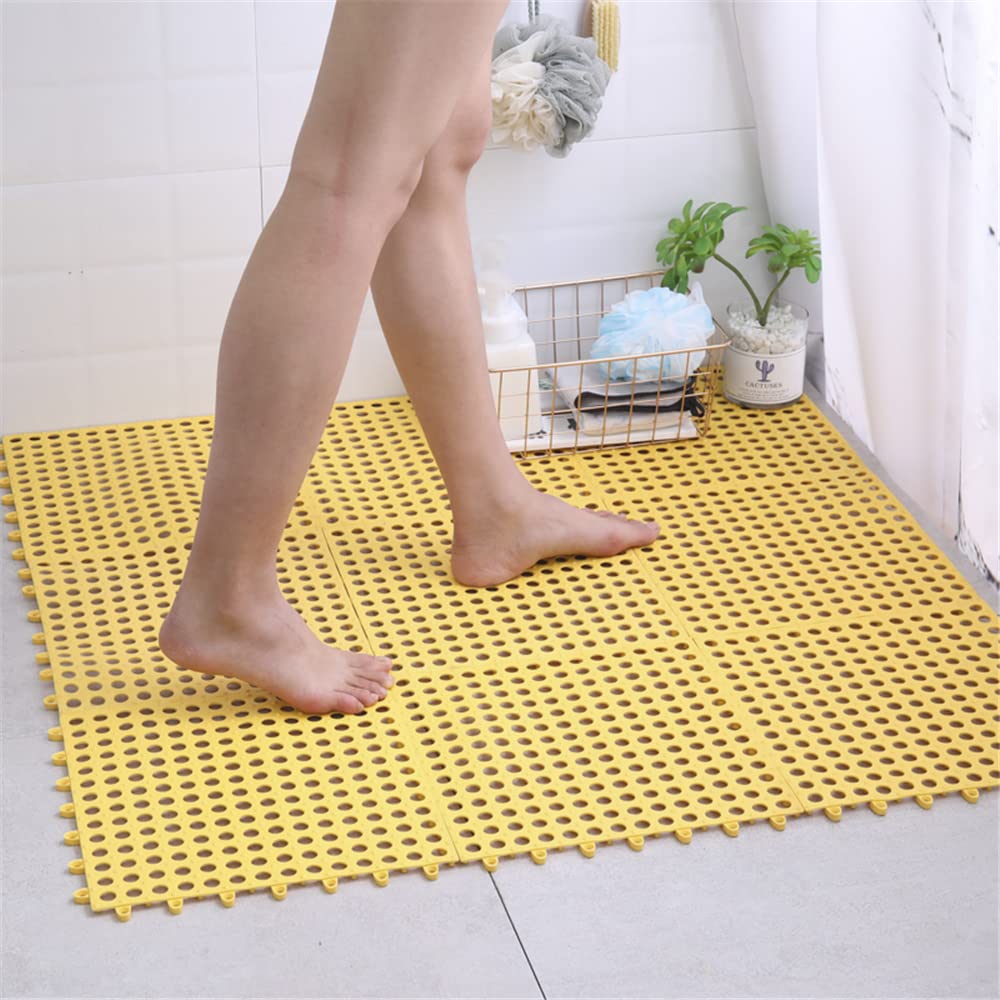 Hiseng Tappeto Doccia Antiscivolo, Cuciture ad Incastro Tappetino Lavabile Tappetini Antiscivolo con Fori di Scarico e Ventose, per Bagno, Cucina, Casa Interno Esterno (8pc,Giallo)