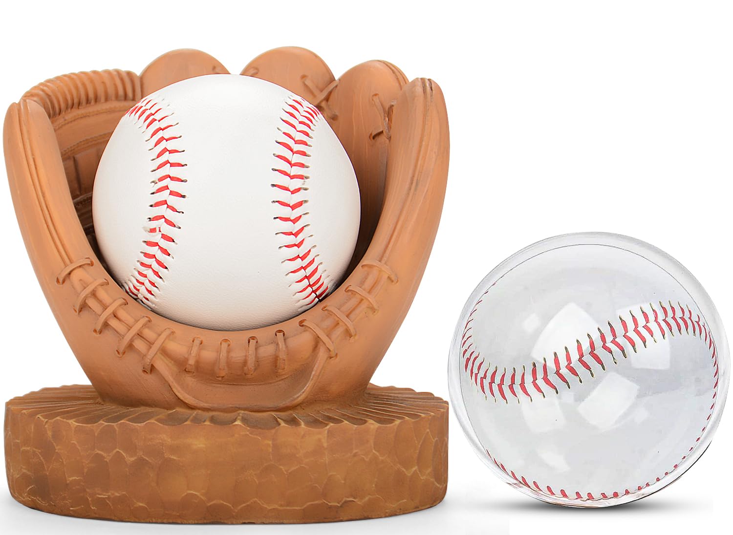 VOFSTAND Baseball Holder Display Set: Baseball Glove Holder with Case Gift for Son, Father, Man, Team Player, Resin Baseball Display Stand Collector Memorabilia Gift Baseball Themed Decor