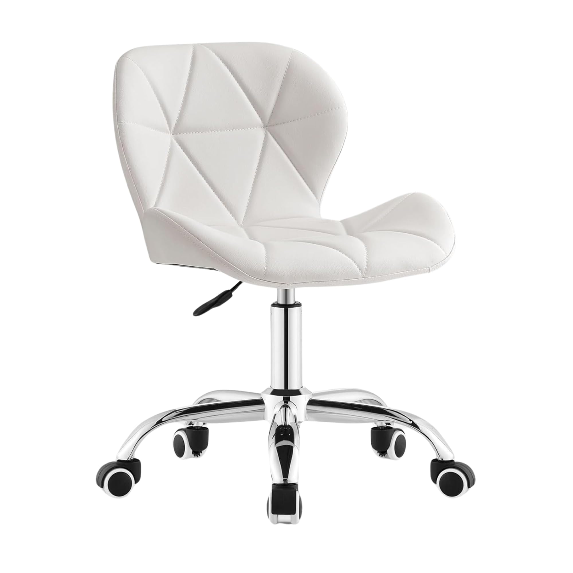 CLIPOP Bürostuhl ohne Armlehnen, Drehstuhl 360°, Schreibtischstuhl mit Rollen, höhenverstellbar, bis 120 Kg Belastbar, für Arbeitszimmer, Schlafzimmer, Homeoffice, Schminkbereich, Weiß