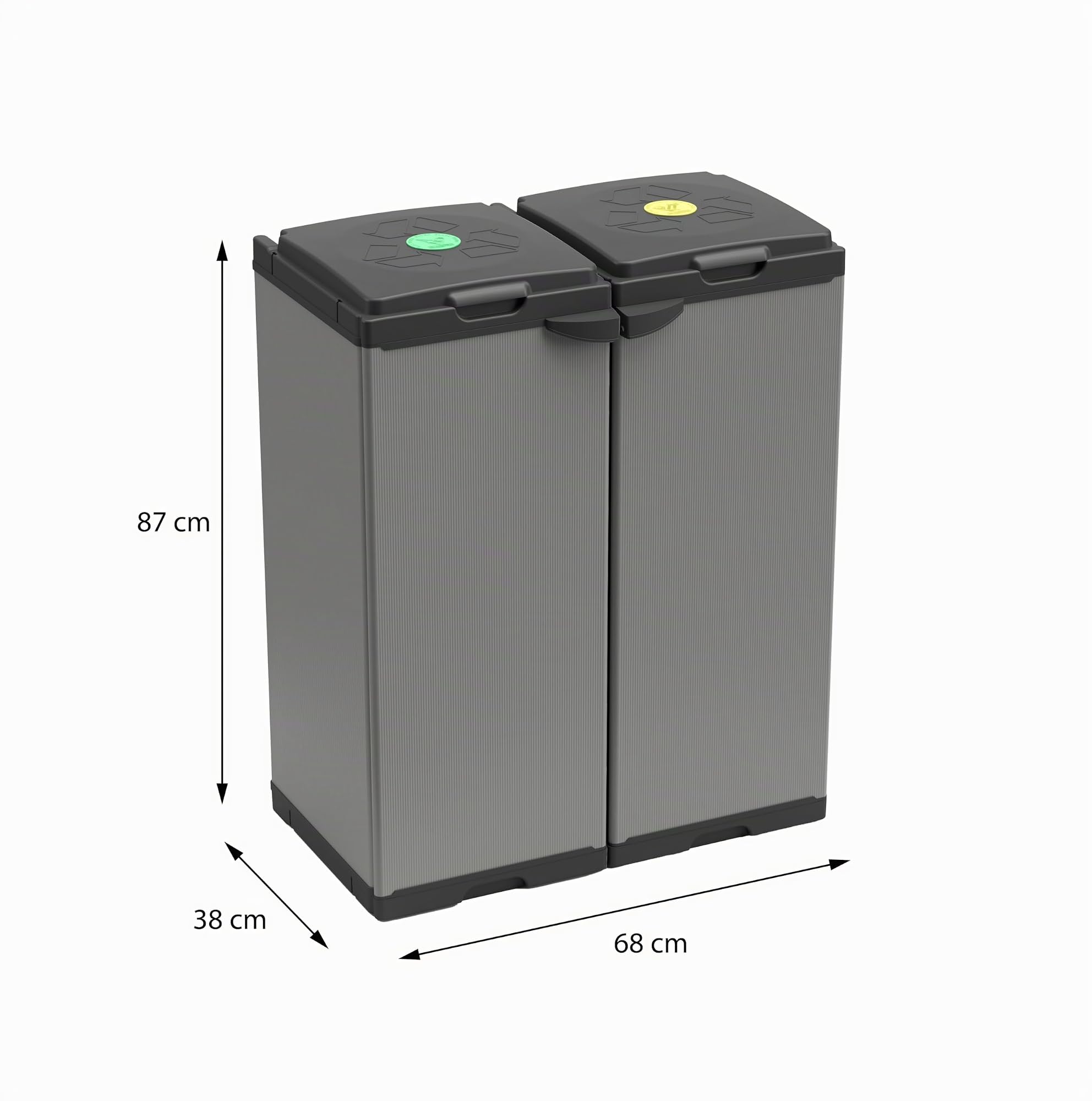 Adventa: Schrank für Mülltrennung aus Kunststoff, einfach zu montieren, modulares System, geeignet für Müllsäcke von 80 – 110 l, robust, für Innen- und Außenbereiche, 68 x 38 x 87 cm