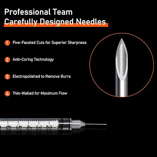 Miniatura 2 de Jeringa de 0.0 fl oz con aguja, jeringas 31G 1cc 516 pulgadas, envueltas individualmente, paquete de 20