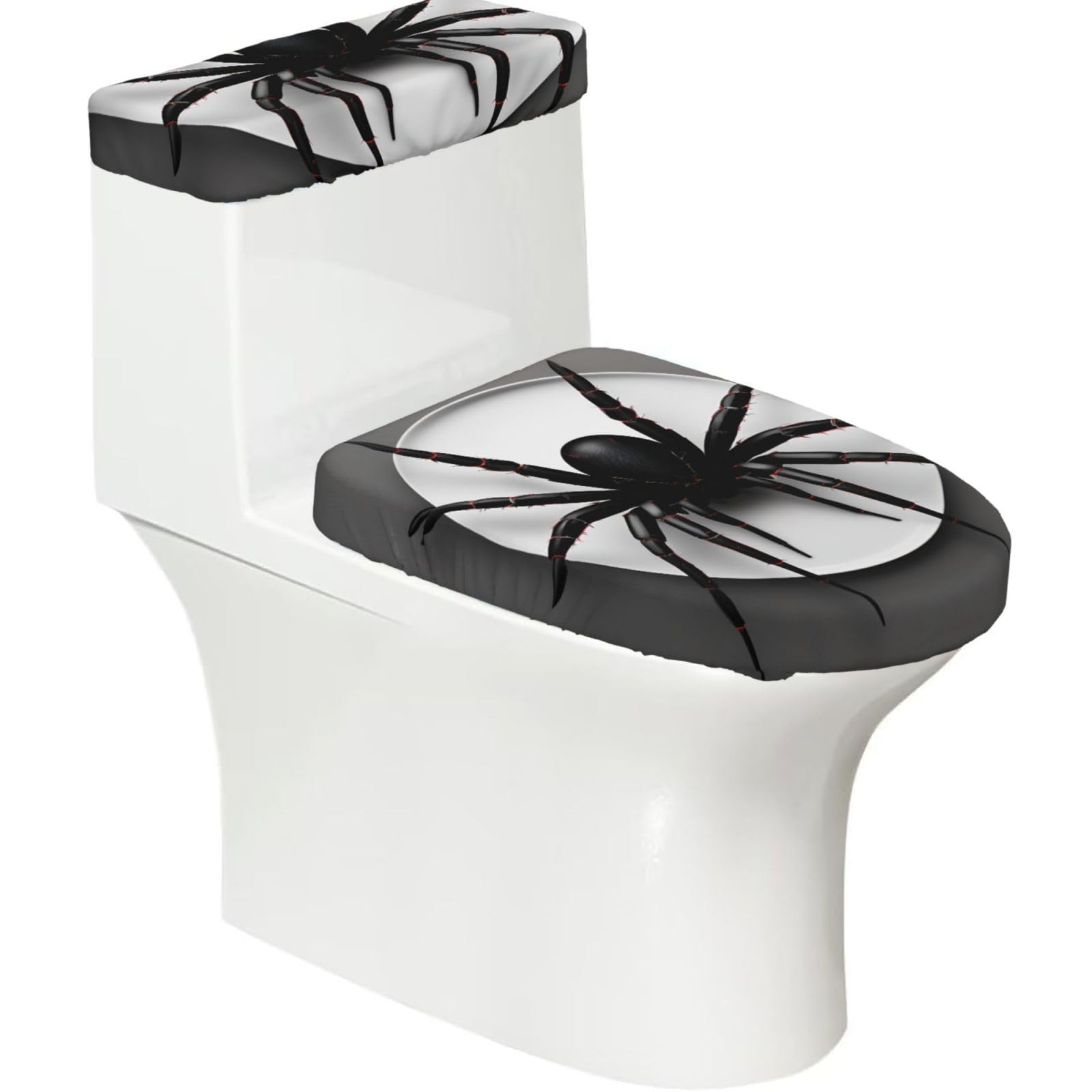 Flghjnbjn Black Spider Printed Toilet Tank And Lid Cover Set Of 2 For Most Bathrooms, Fits Elongated Round Toilets