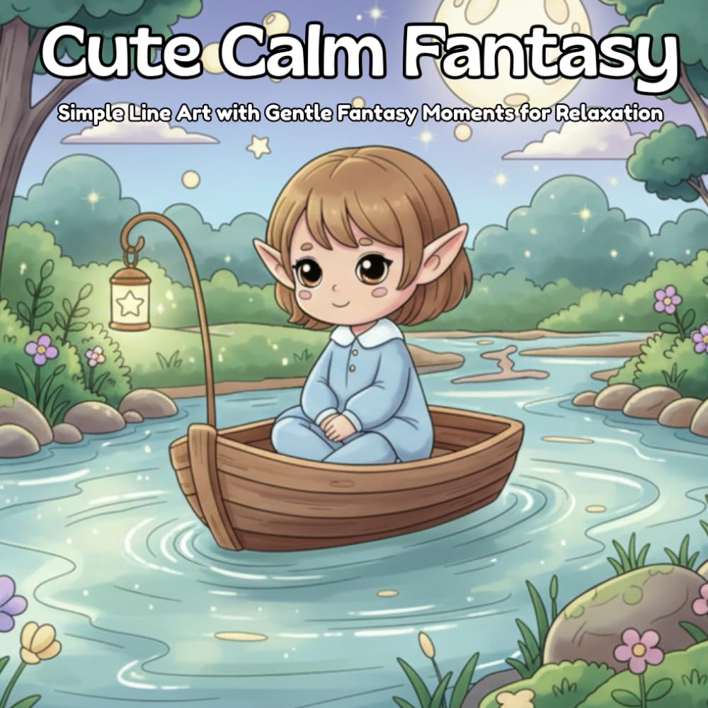 Cute Calm Fantasy Coloring Book: Simple Line Art with Gentle Fantasy Moments for Relaxation