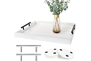 White 2-Tier Round Ottoman Table Coffee Tray with Built-in Handles, White