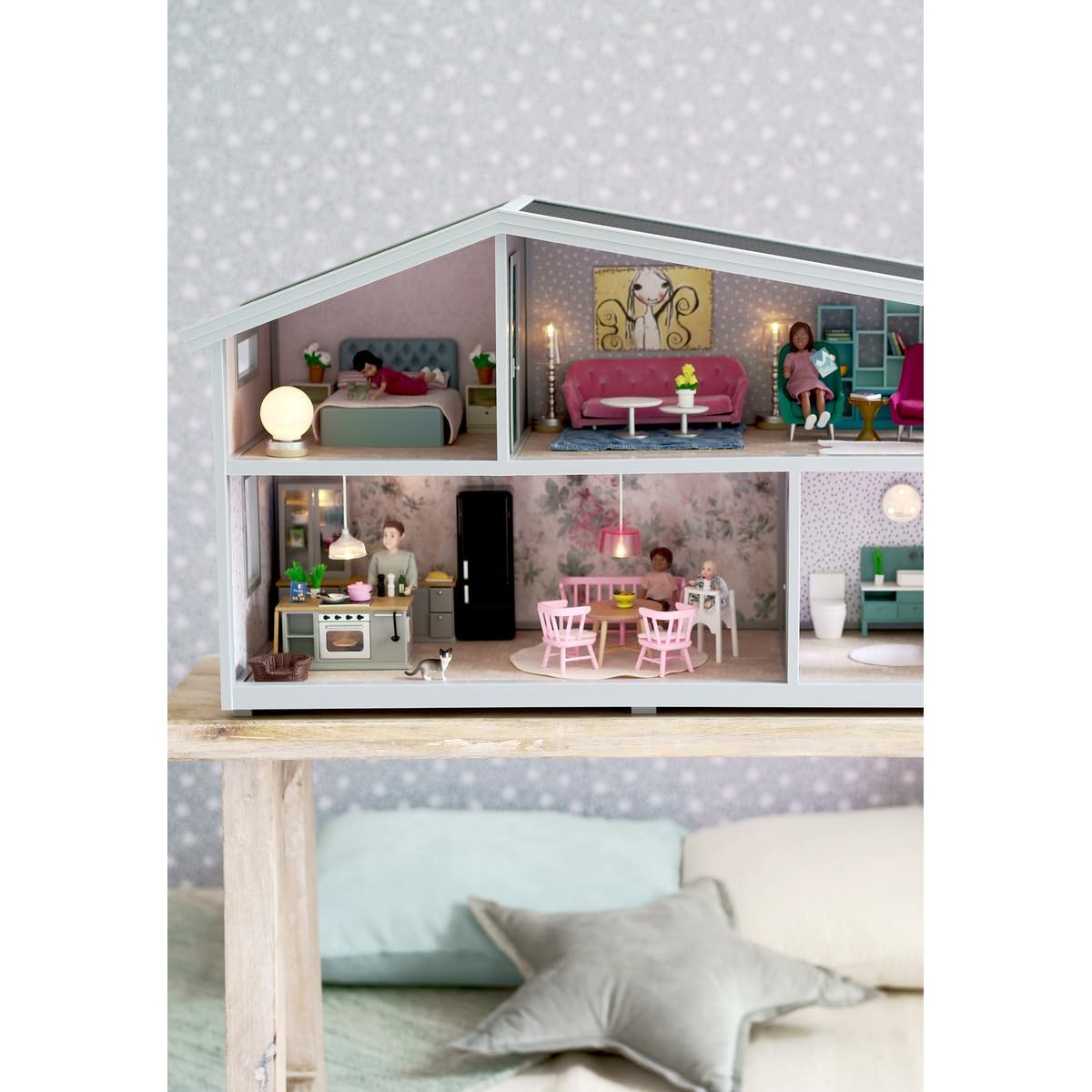TOPBSFARNY Kit de maison de poupée miniature avec lumières LED à mo