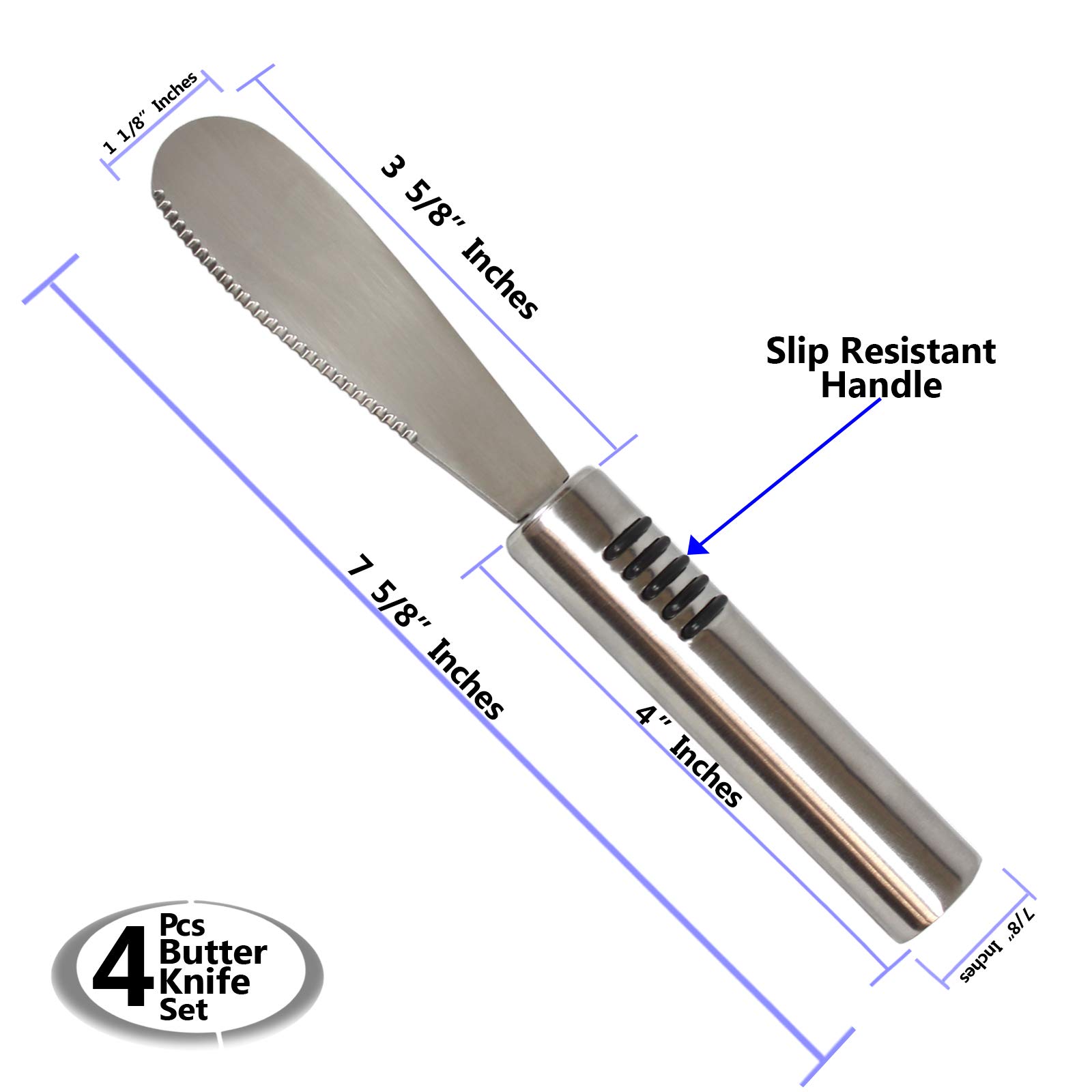 Stainless Steel Butter Knives Set of 4 Deluxe Spreader Knife Set
