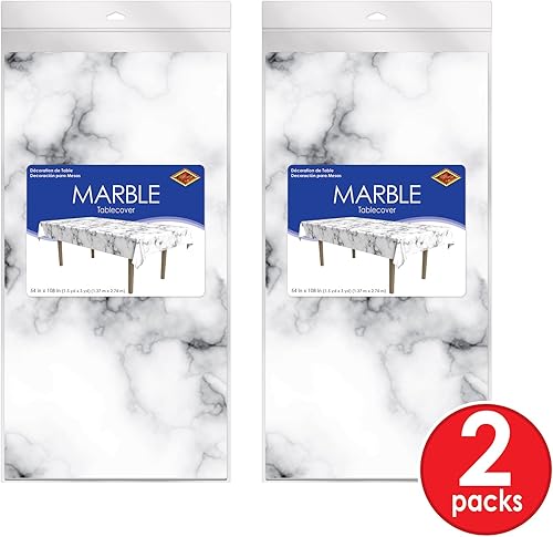 Miniatura 6 de Beistle Juego de 2 fundas de plástico rectangulares desechables con estampado de mármol para suministros de fiesta de cumpleaños, recepciones de
