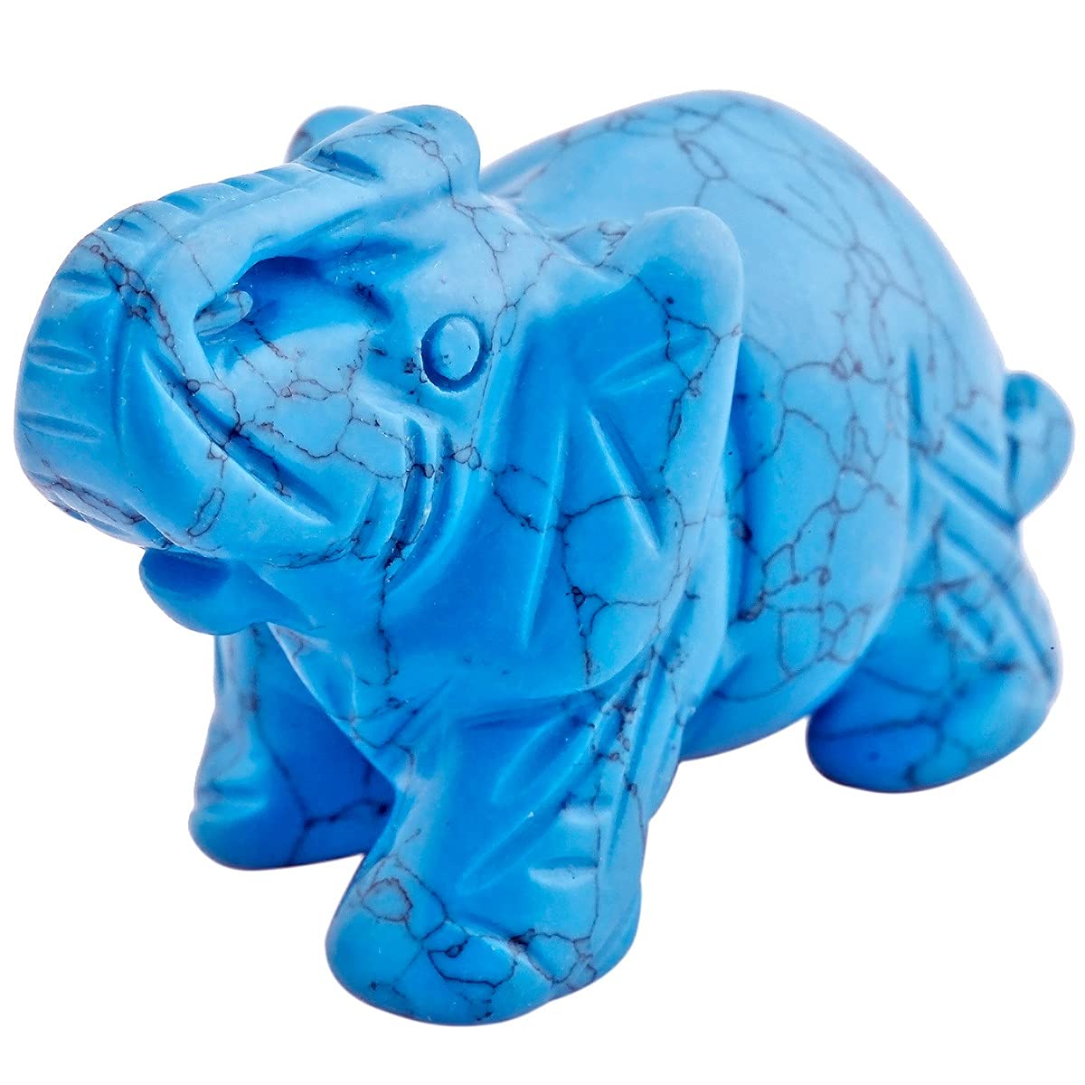 mookaitedecor Blue Howlite Turquoise Crystal Elephant Sculpture Statue Crafts Healing Reiki Pocket Gemstone Figurines 1.5 Inch