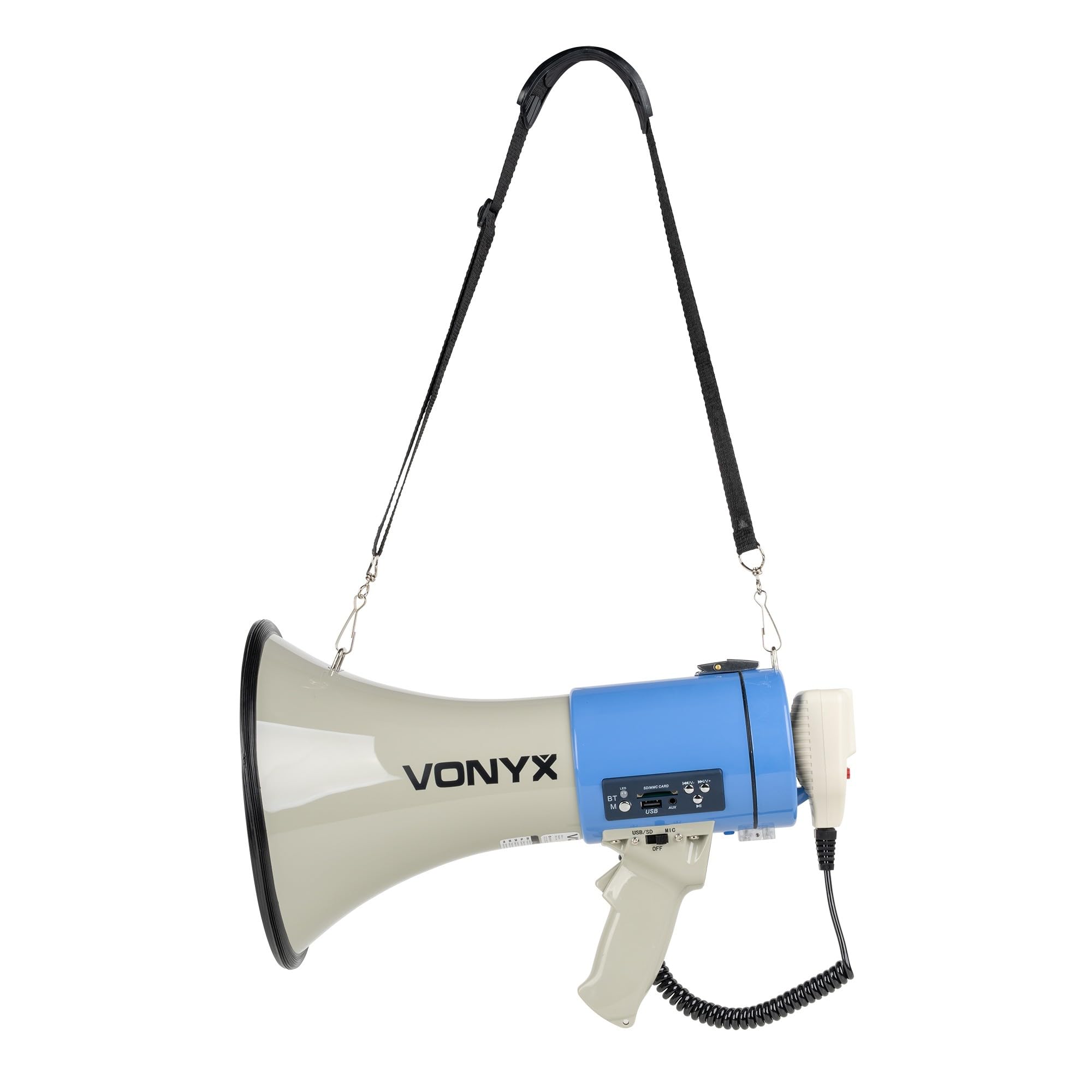 VONYX MEG060 Kit Mégaphone Professionnel 60W - Batterie Lithium-ION Rechargeable, Idéal pour Les Déplacements en Manifestations ou Matchs