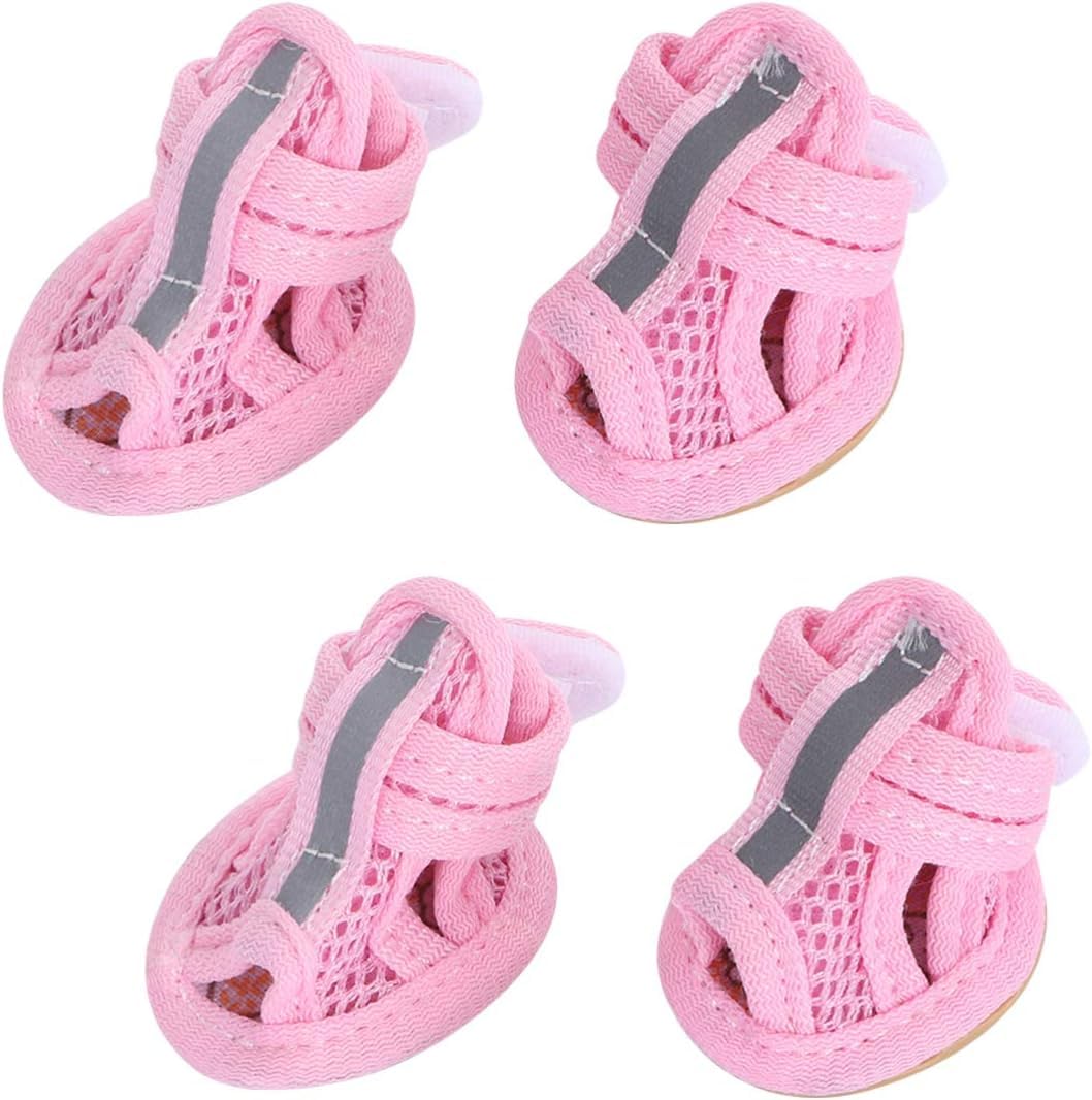 4Pcs/ Set Summer Dog Shoes- Breathable Mesh Dog Boots Soft Dog Paw Protectors for Medium and Small Dogs (Pink, XL)
