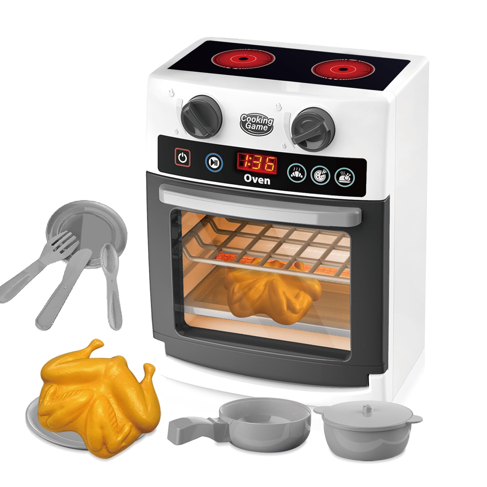 Toy Oven for Toddlers, Kitchen Play Set Accessories,Oven Realistic Pretend Play Appliance for Kids, Playset for Girls Boys Birthday Gifts