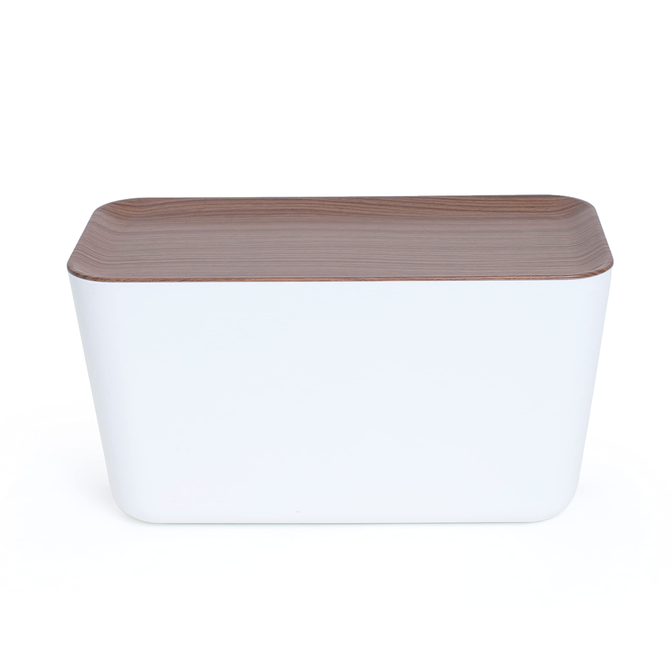Kabelbox XXL Kabelmanagement und Ladestation Box zum Kabel Verstecken bei Kabelsalat aus Flammhemmenden Kunststoff Award-Winning Design Weiß/Dunkelbraun Holzoptik 46 x 21.5 x 24.5 cm