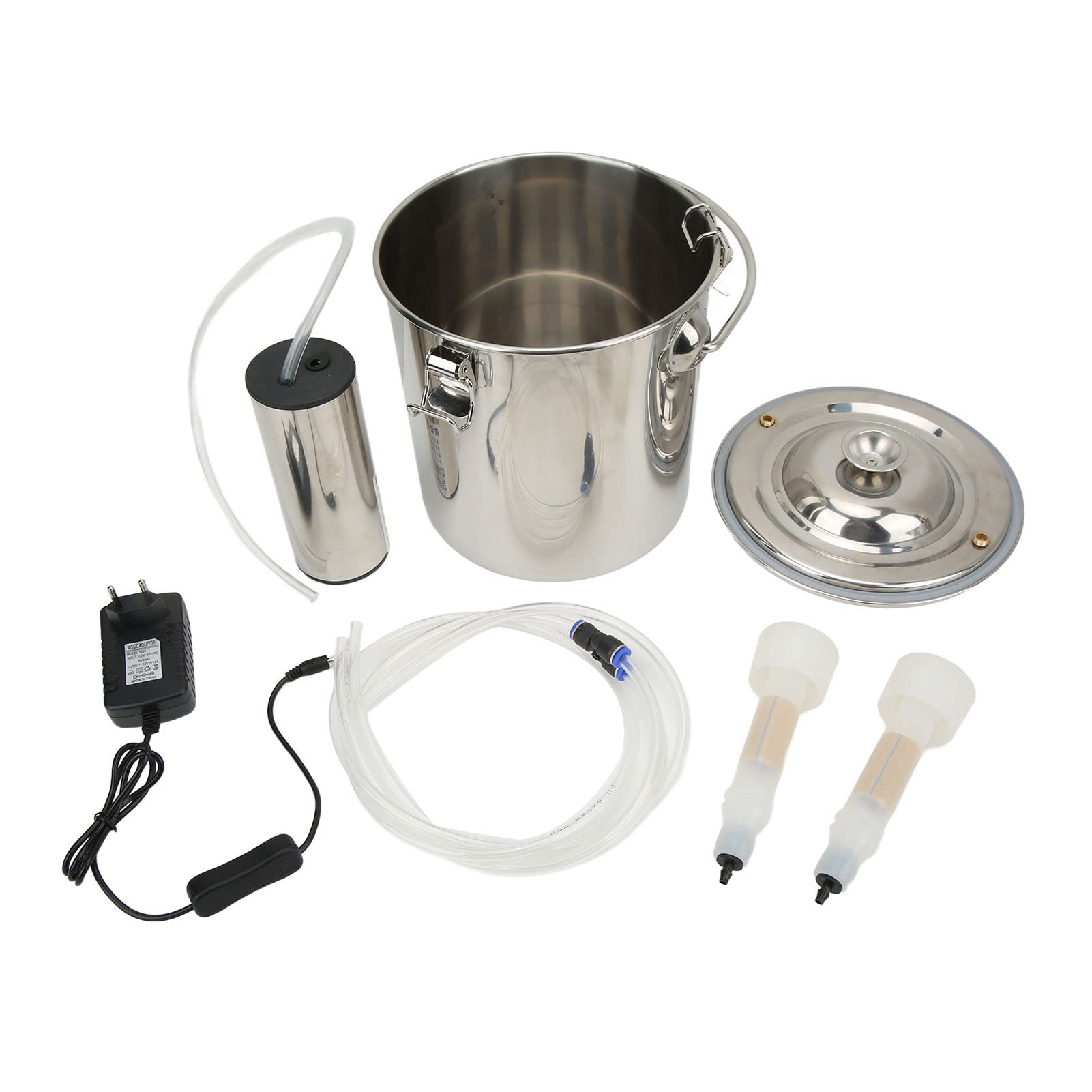 Mungitrice Elettrica 7 Litri, Mungitore per Capre e Bovini 100-240V, Capezzoli in Silicone, Secchio Acciaio Inossidabile 304, Ideale per Uso Domestico