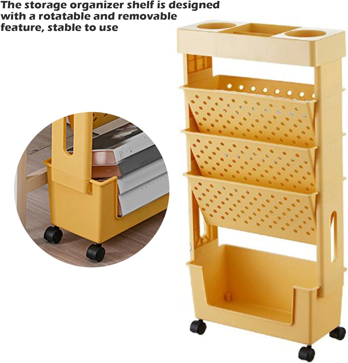 Bibliothèque Mobile à Roulettes 5 Niveaux - Étagère De Rangement Polyvalente Pour Livres, Bureau Ou école