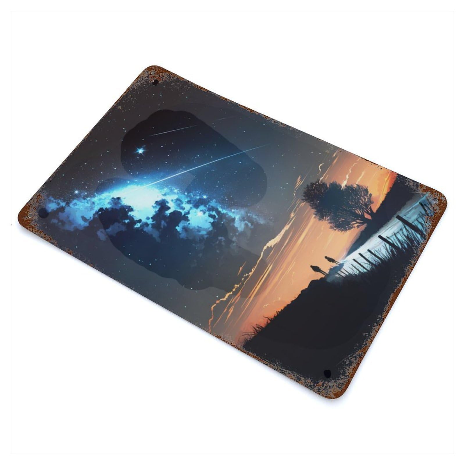 Nebula Discovery Landscape Weathered Tin Sign 11.8"x7.9", Rustic Home Decor for Garage, Bar And Workshop Decor