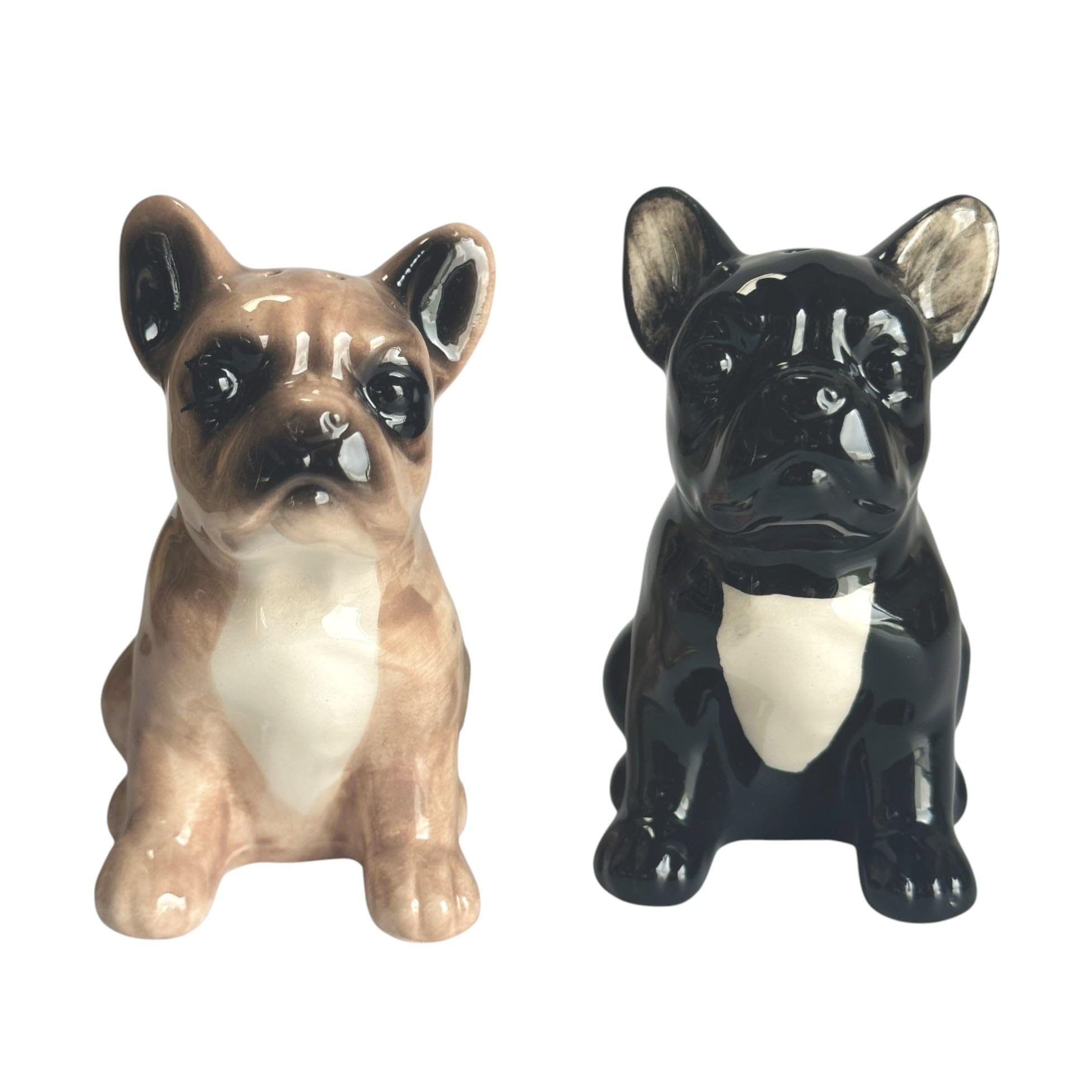 Novelty Dog Shaped Ceramic Salt & Pepper Shaker Set, Quirky Tableware or Home Decoration, Great Dog Lover Gift (French Bulldog (Black & Tan)) — image 1