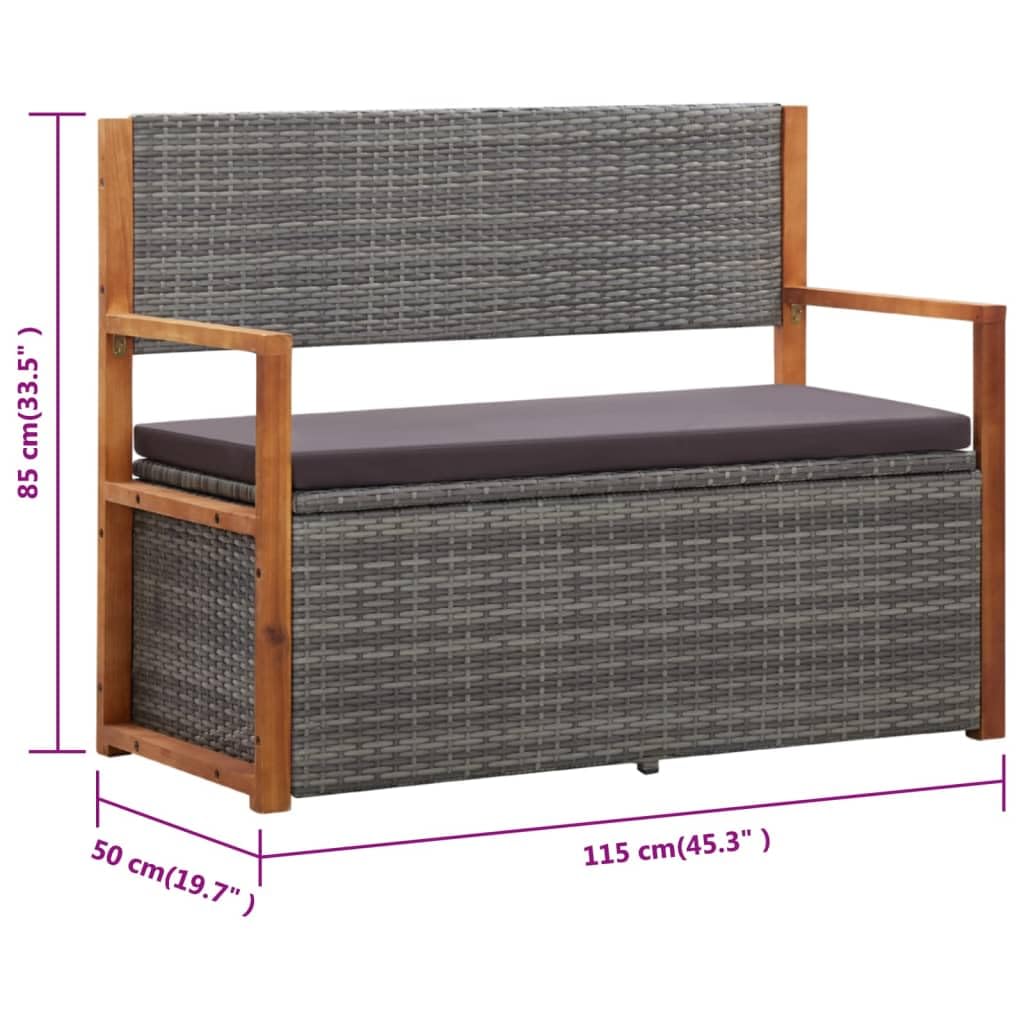 vidaXL Banco de Jardín con Almacenaje Asiento de Patio Alamcenamiento Ratán Gris Madera Maciza de Acacia