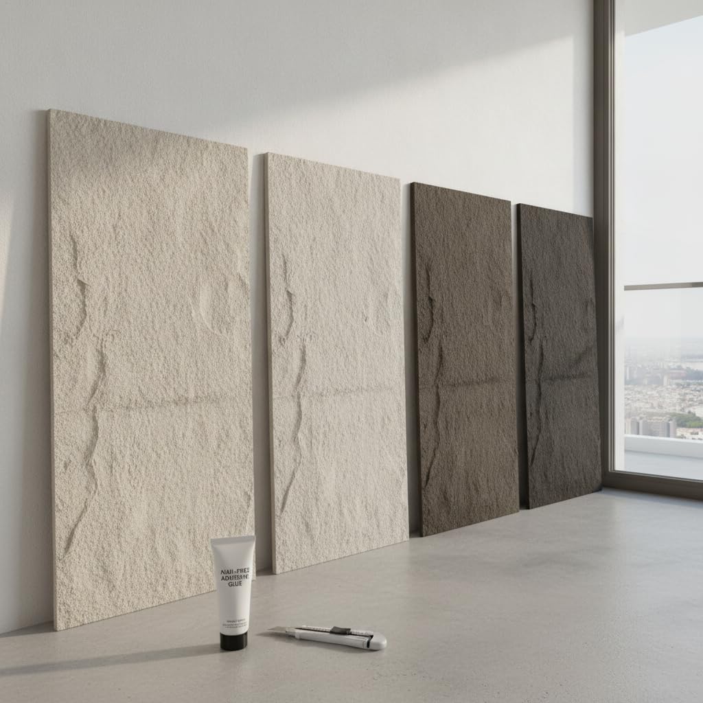 PU-Steinverkleidung, Wandpaneel, 1.5cm ultradünn 120x60cm Hellgrau