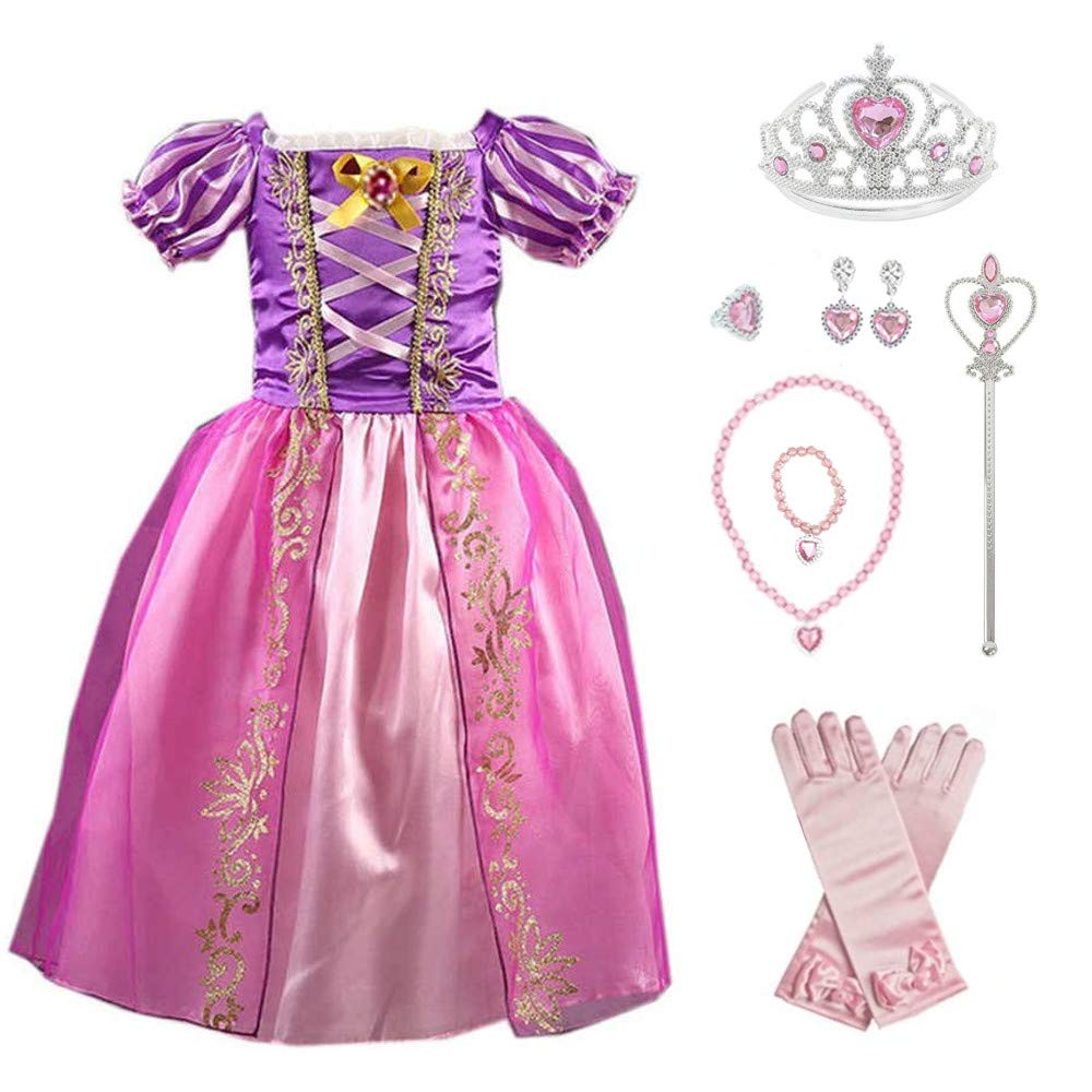 Amazon Credible 子供 用 プリンセス ドレス コスチューム 超豪華９点セット パープル プリンセスドレス リボン付グローブ ハートのティアラ 魔法のステッキ ネックレス イヤリング ブレスレット 指輪 Credibleオリジナルグッズ 100cm Tt470 キッズ