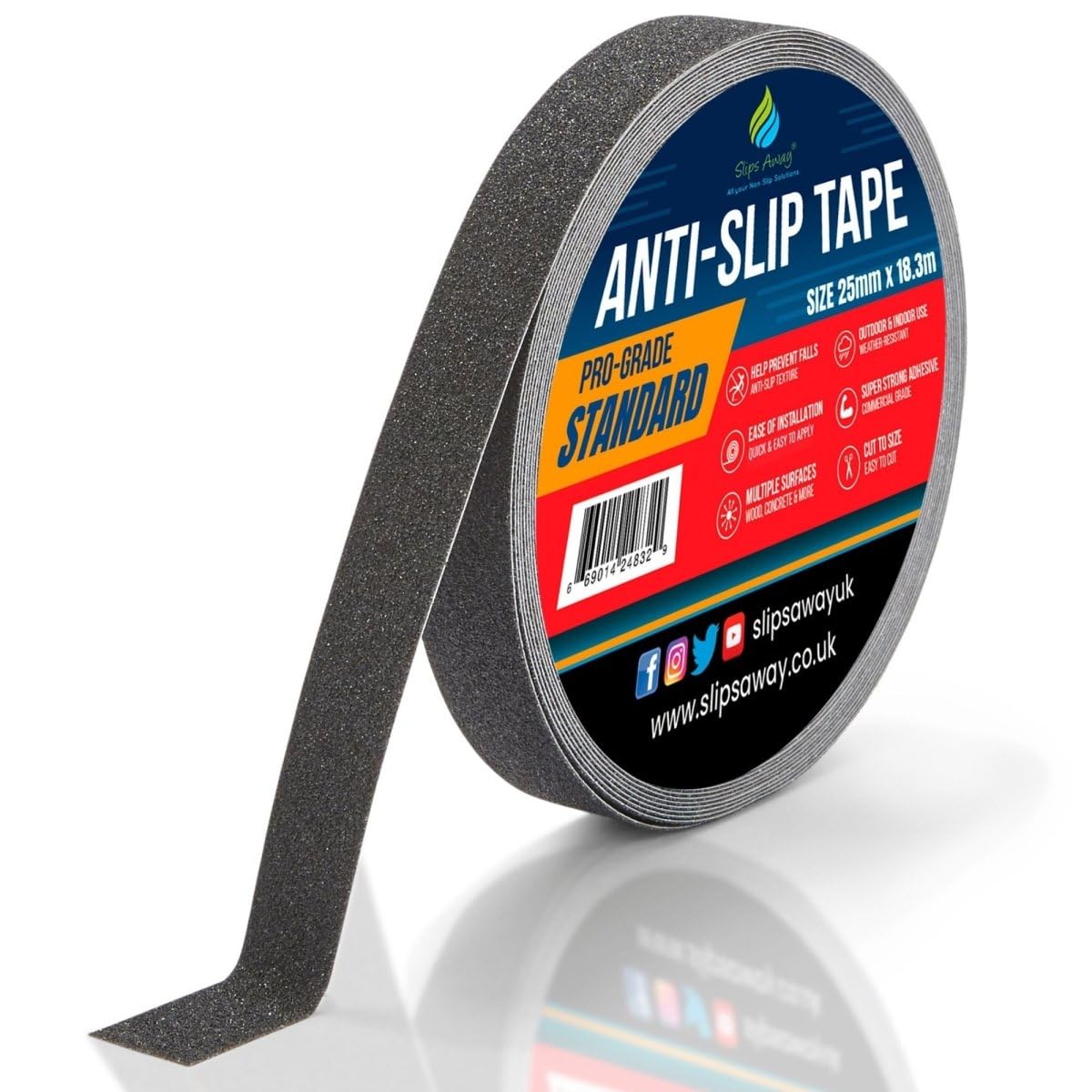 BLACK Non Slip Tape Roll Pro Standard Grade - Anti Slip Traction for Indoor/Outdoor Use 25mm x 18.3m / BLACK