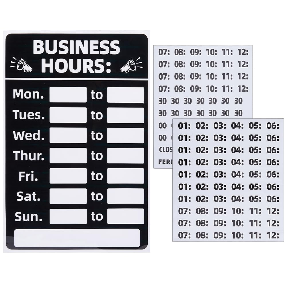 GORGECRAFT3PCS Business Hours Sign Opening Time Sign Open Closed Hours Of Operation Stickers for Business Glass Door Window Retail Shop Office Restaurant, 2 Sheets Of Peel & Stick Numbers Included