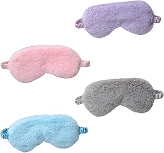 4 Pcs Plush Eye Masks Comfortable Sleep Masks with Elastic Strap Portable Plush Eye Blackouts for Girls Adult Children Travel