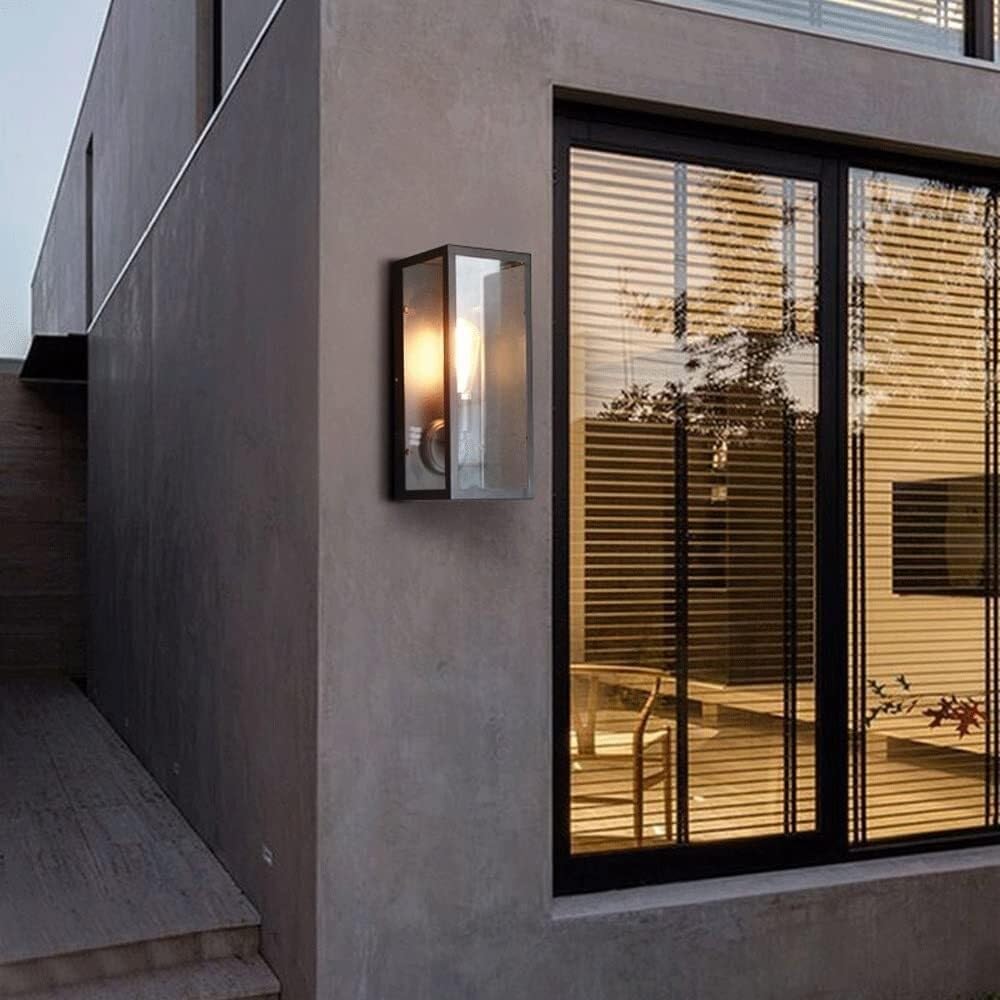 階段照明 門灯 防水 外灯 インテリア 室内 照明器具 インダストリー防水外壁ライトポーチブラック壁取り付けランタンガラスシェードヴ
