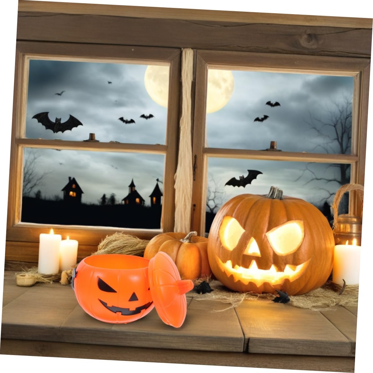 Alipis Halloween Pumpkin Candy Pail Plastic Light and Sound Bucket for Kids