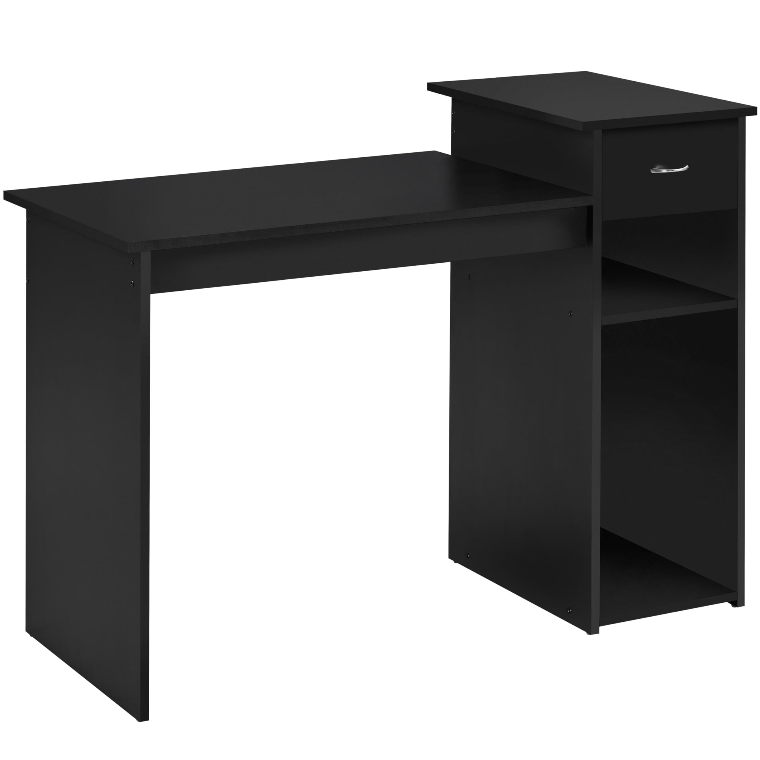 Yaheetech Bureau Informatique avec Tiroir Meuble de Bureau Table de Travail pour Ordinateur 112 x 50 x 82 cm 1 Tiroir et 2 Etagères Noir