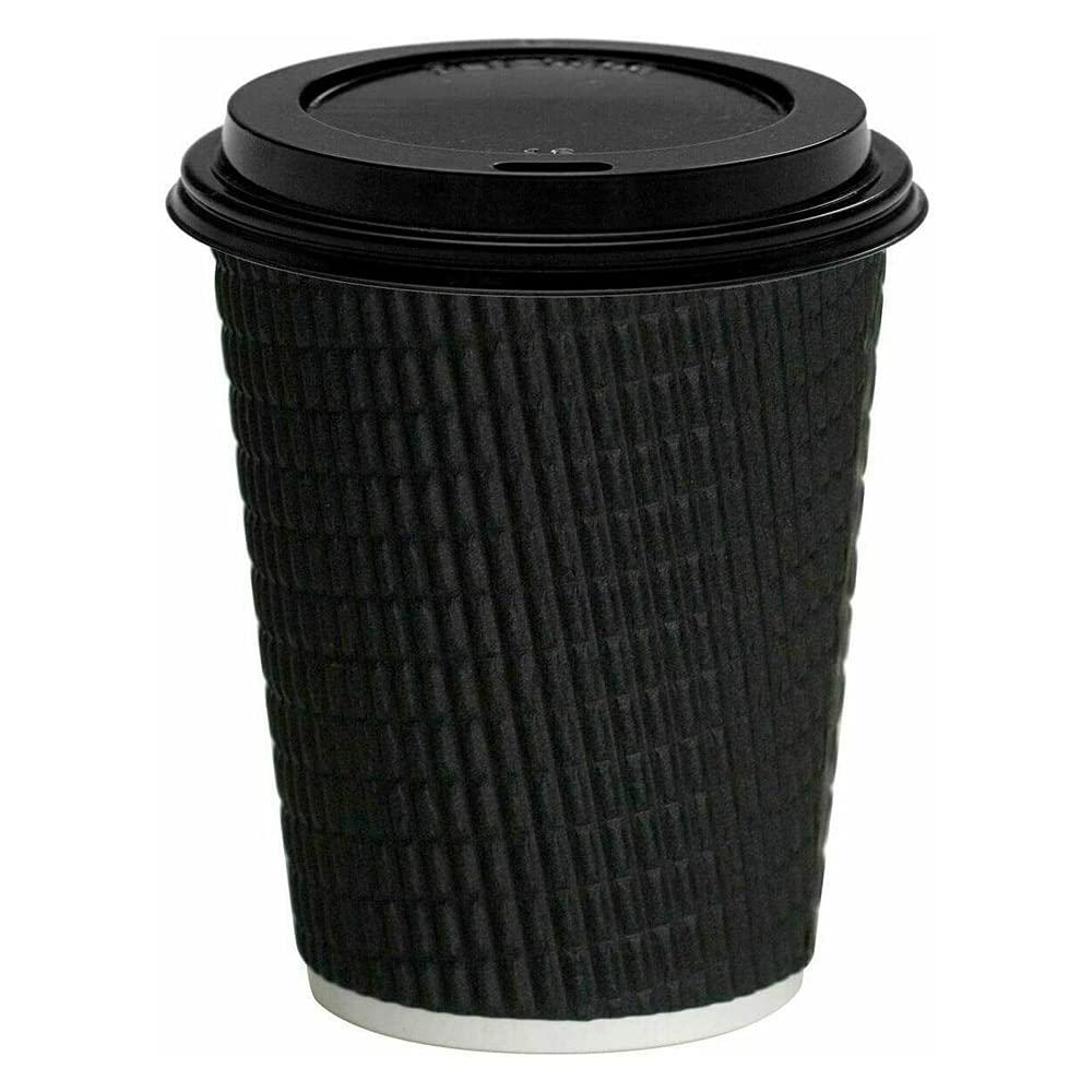 OTLCREATIONS 8oz Coffee Cup Black Lids 50 Pack, Triple Wall Insulated Coffee Cups