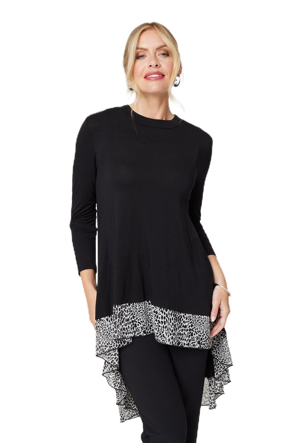Izabel London Women's Black Animal Print High Low Jersey Top In | Size: 10