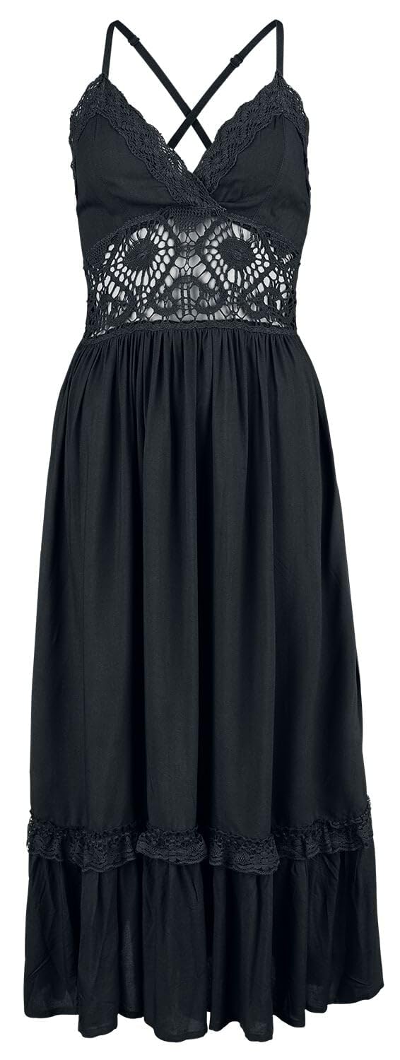 Gothicana by EMP Donna Maxi Vestito Nero con Dettagli stravaganti