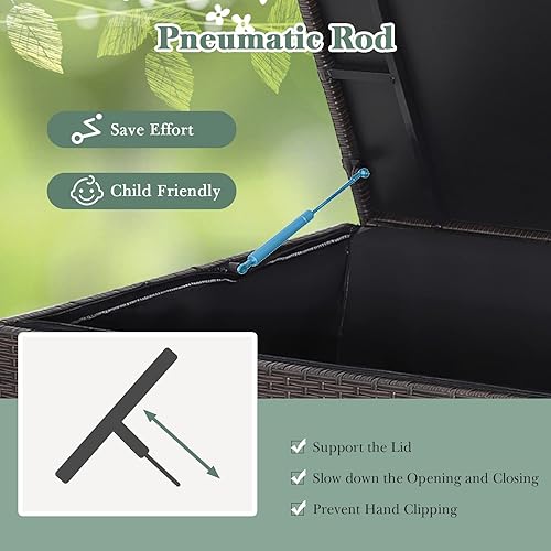 Miniatura 3 de Giantex Caja de mimbre para exteriores, caja de almacenamiento de 133 galones con tapa, forro impermeable y ruedas universales, contenedor de