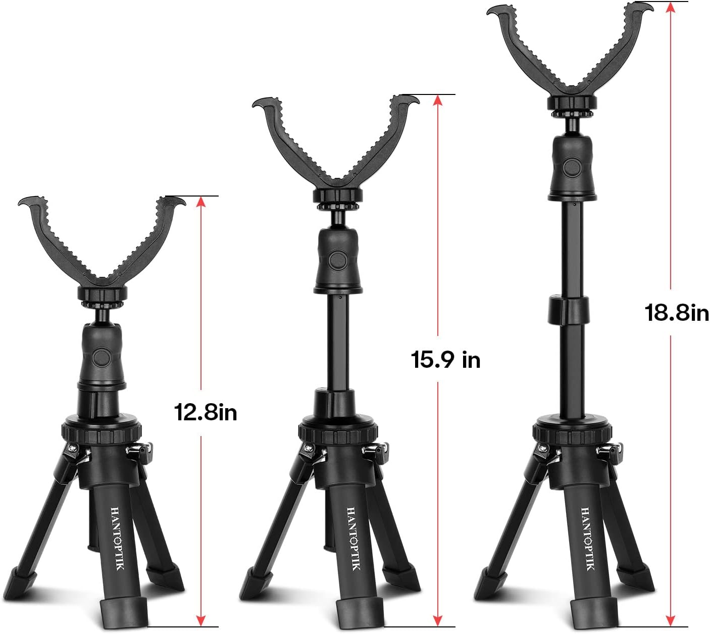 Hantoptik Portable Shooting Tripod Rapid Rifle Rest with Height Adjustment, Aluminum Lightweight Shooting Stand with 360° Ball Head Rotate V Yoke Holder for Hunting, Shooting and Outdoors