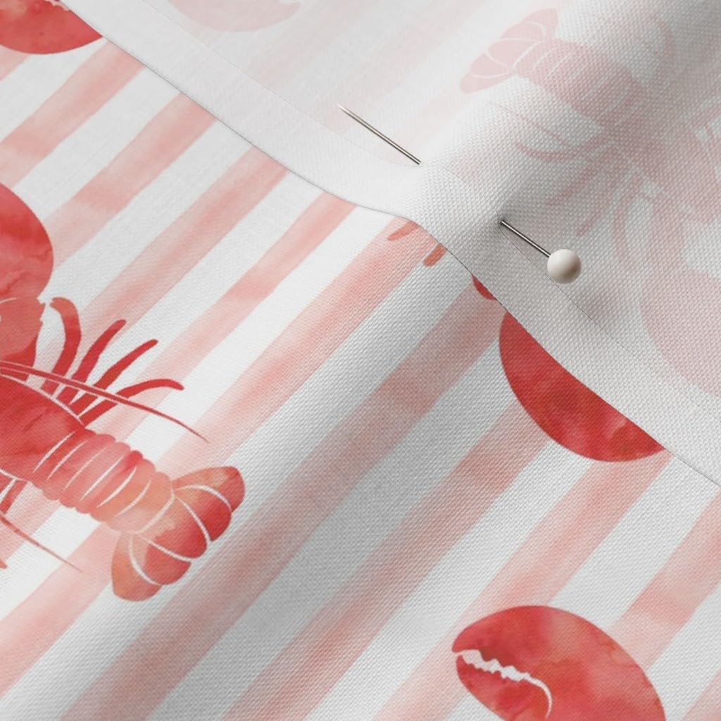 Spoonflower Fabric - Lobsters Stripes Pink Red Lobster Stripe Watercolor Nautical Trendy Printed on Petal Signature Cotton Fabric by The Yard - Sewing Quilting Apparel Crafts Decor