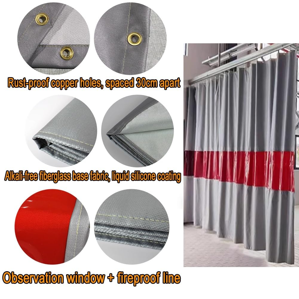 Silikonbeschichteter Schweißvorhang mit rotem Sichtfenster, 1 mm dick, industrielle Schweißdecke, 2,1 x 7 x 3 m, langlebiger Schutzschild für sichere Schweißarbeiten