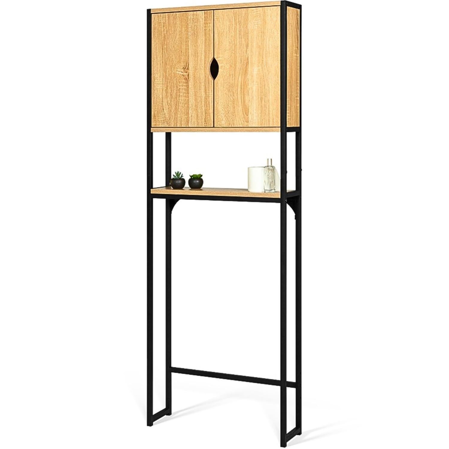 FACILITYS - Meuble WC, 64,5 x 19,5 x 178,5 cm - Meuble Rangement WC, en Bois - Étagère Rangement Toilette, Salle de Bain, Effet Bois et Métal, Industriel