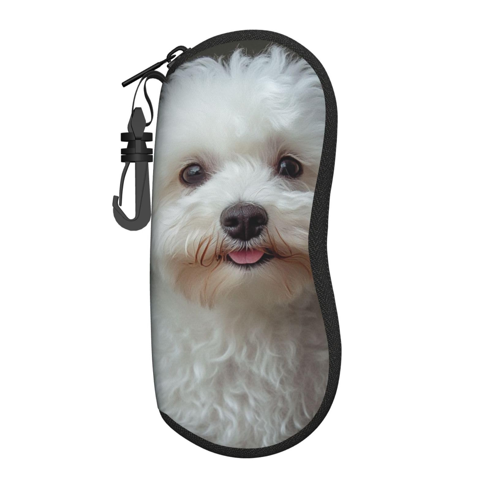 Hkmnlew Unisex Bichon Frise Dog Blue Poodle Polka Dot Print Eyeglass Case For Women Men Portable Soft Sunglasses Case With Carabiner, One Size
