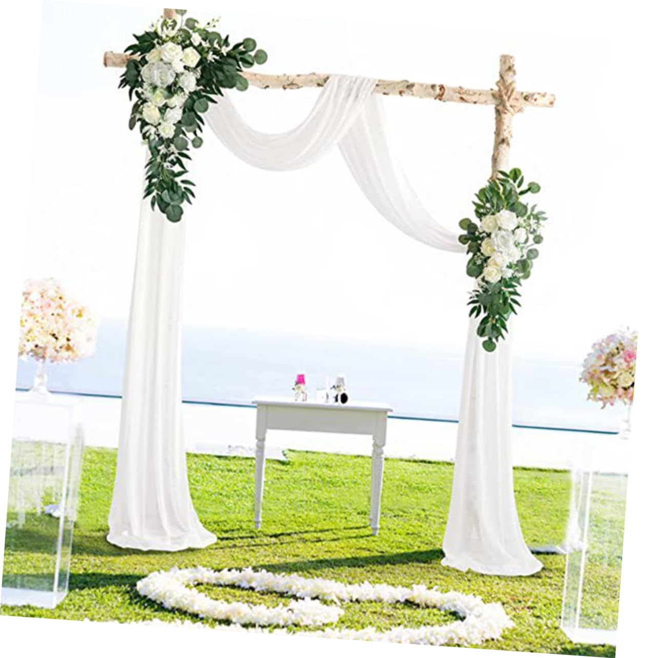 Zerodeko Künstliche Blumengirlande für Hochzeitsbögen 1 Satz Weiß | Seidenblumen mit Tüll, für Innen und Außen, Romantische Deko für Feier und Arrangement