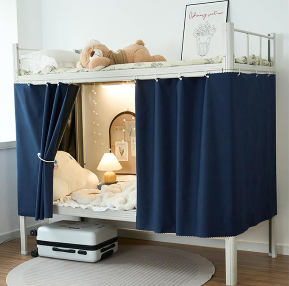 Ibluelover Solid Bottom Bunk Bed Curtains Privacy Blackout Canopy Tent 2 Panels Students Dormitory Bunk Bed Curtains Breathable Dustproof Single Bed