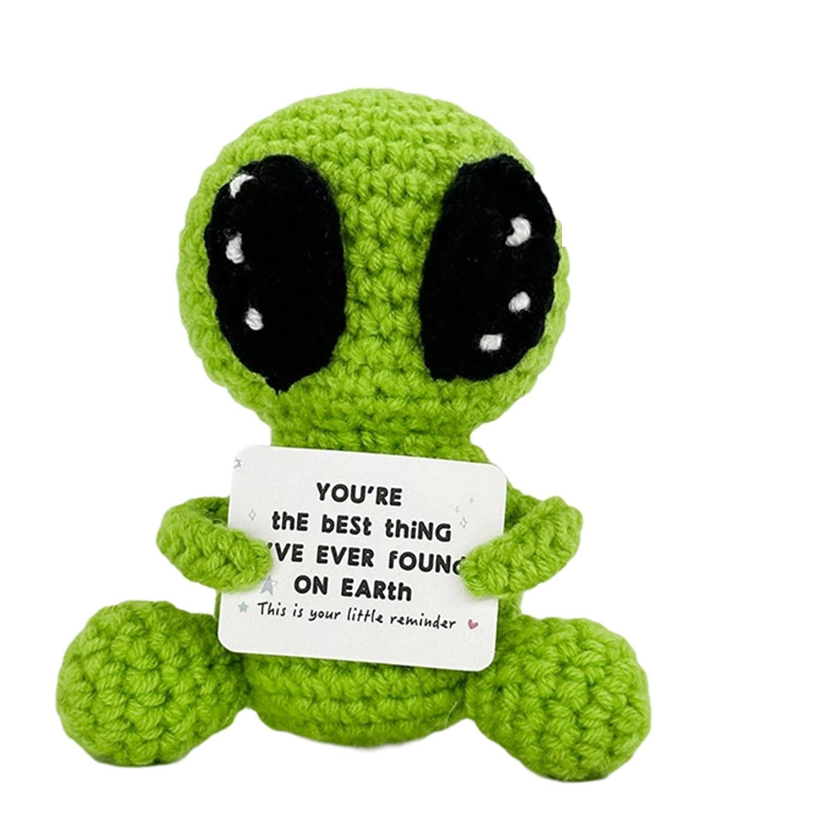 Handmade Crochet Alien Plush with Message Card, Cute Knitted Toy for Home Decoration, Unique Gifts for Mum, Dad or Friends Gifts for Birthday, Valentine's Day and Anniversary