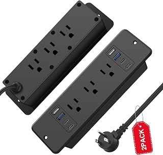 2Pack 14 in 1 Fast Charging Recessed Power Strip, 20W Furniture Power Outlet, Flush Mount Surge Protection with 6 AC Plugs, 4 USB-A and 4 USB-C, 6ft Power Cord.