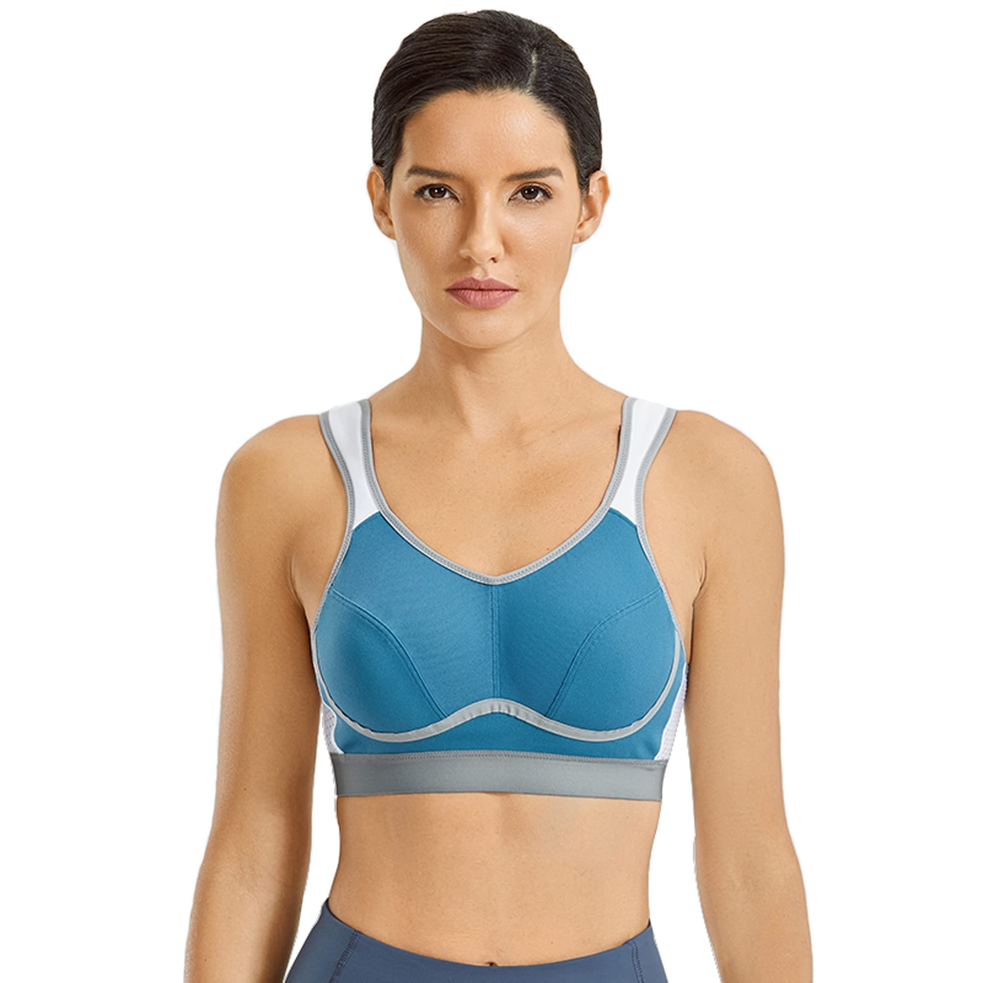 WENJUN Soutien-gorge de sport à haut impact pour femme - Soutien-gorge de soutien sans fil en maille - Pour yoga, course à pied, entraînement, fitness - Couleur : bleu - Taille : 95 G