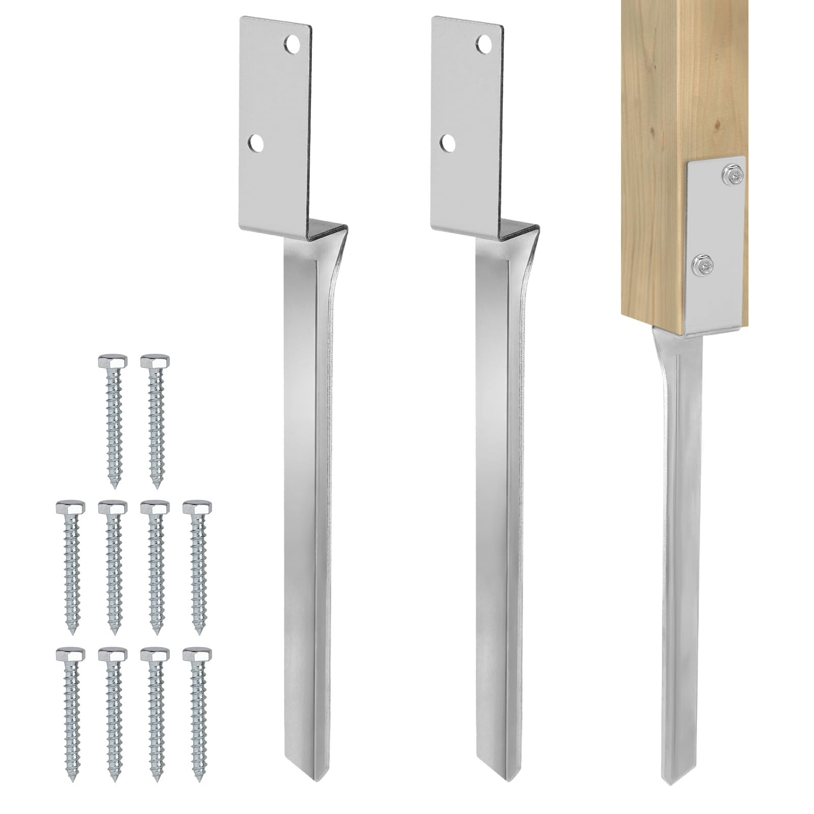 DBREAKS Juego de 4 Anclajes de Suelo para Columpios, Soportes para Postes, Acero Galvanizado, Anclajes Postes Madera, Manguito de Suelo en Forma de L, 50cm