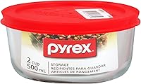 Vista 3 de Pyrex Simply Store Recipiente de almacenamiento de alimentos de vidrio individual de 2 tazas con tapa, recipiente redondo de vidrio no poroso