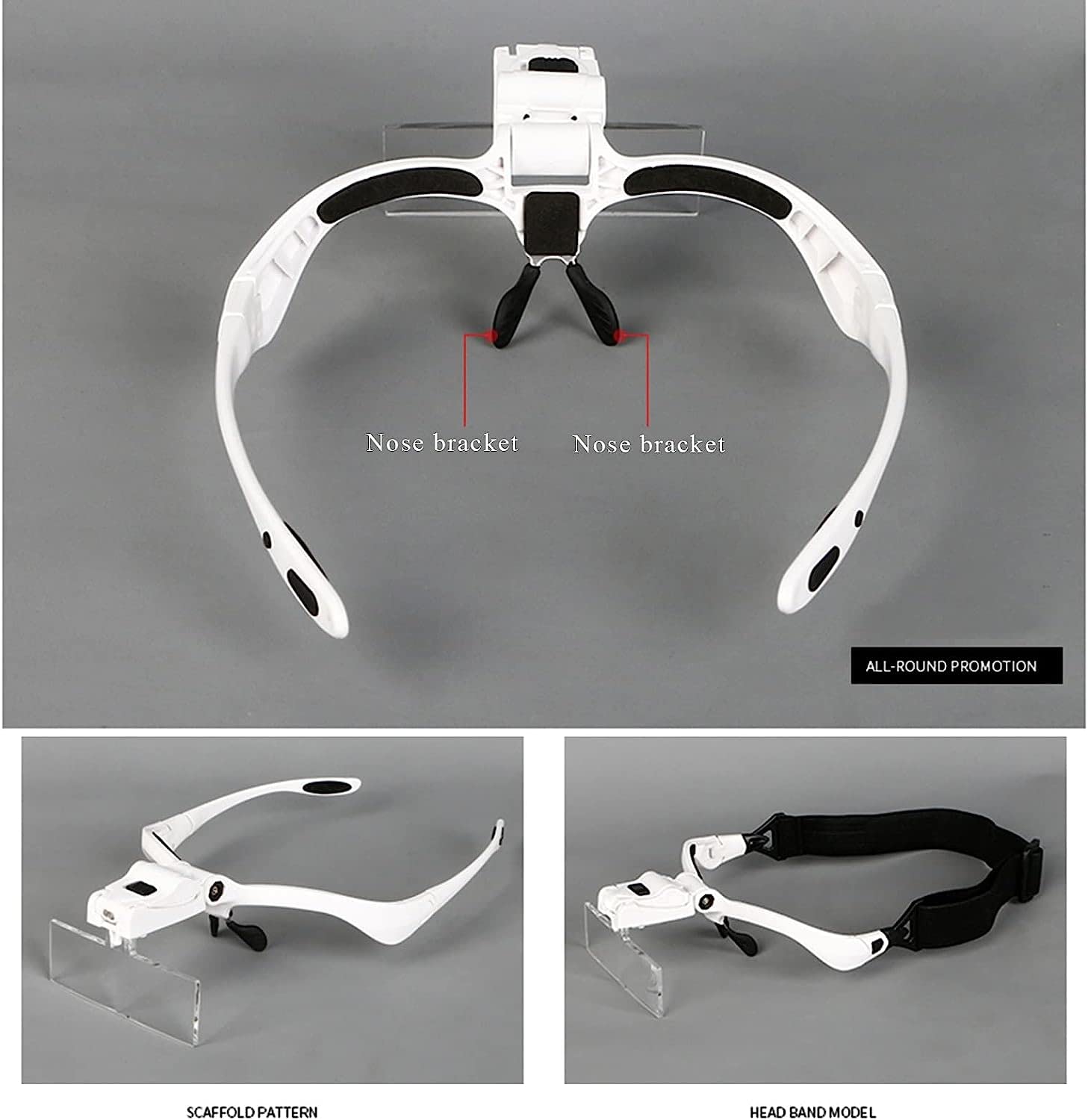 Occhiali con Lente d'Ingrandimento da Testa con 2 luci LED, Lente d'Ingrandimento con Fascia a Mani libere 5 Lenti 1.0X 1.5X 2.0X 2.5X 3.5X per Extension Ciglia