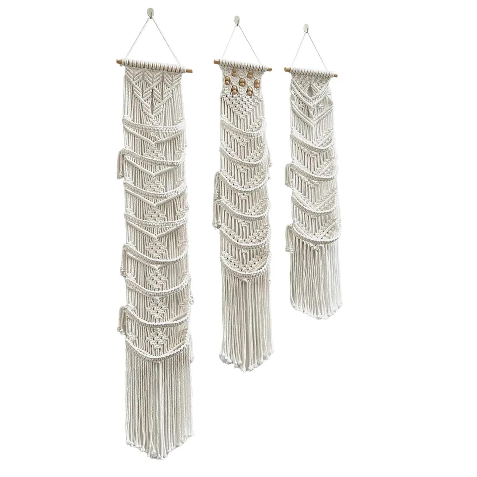 Makramee handgewebte Baumwollseil Wandteppich Home Decor weiß Wandbehang Dekoration Kunst Für die Dekoration von Wänden(130cm)