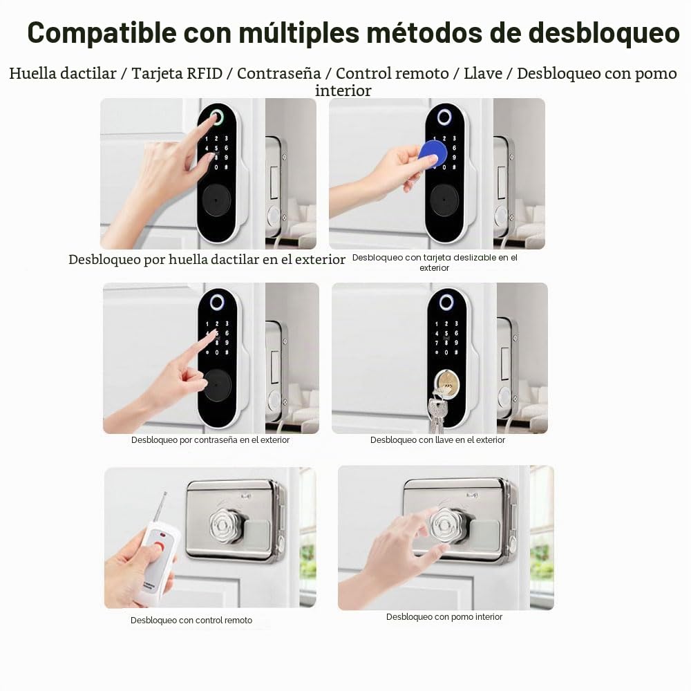 Cerradura de Puerta con Huellas Digitales,Cerradura de Entrada sin llave con Entrada de llave,Contraseña Anti-espionaje,Cerradura antirrobo Inteligente
